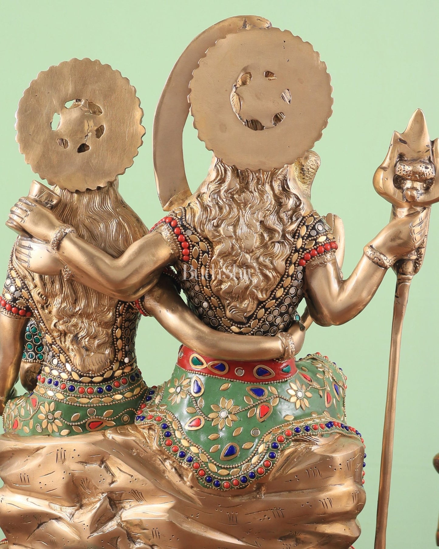 Handcrafted Brass Lord Shiva Family Statue - Meenakari | 18" Height - Budhshiv.com