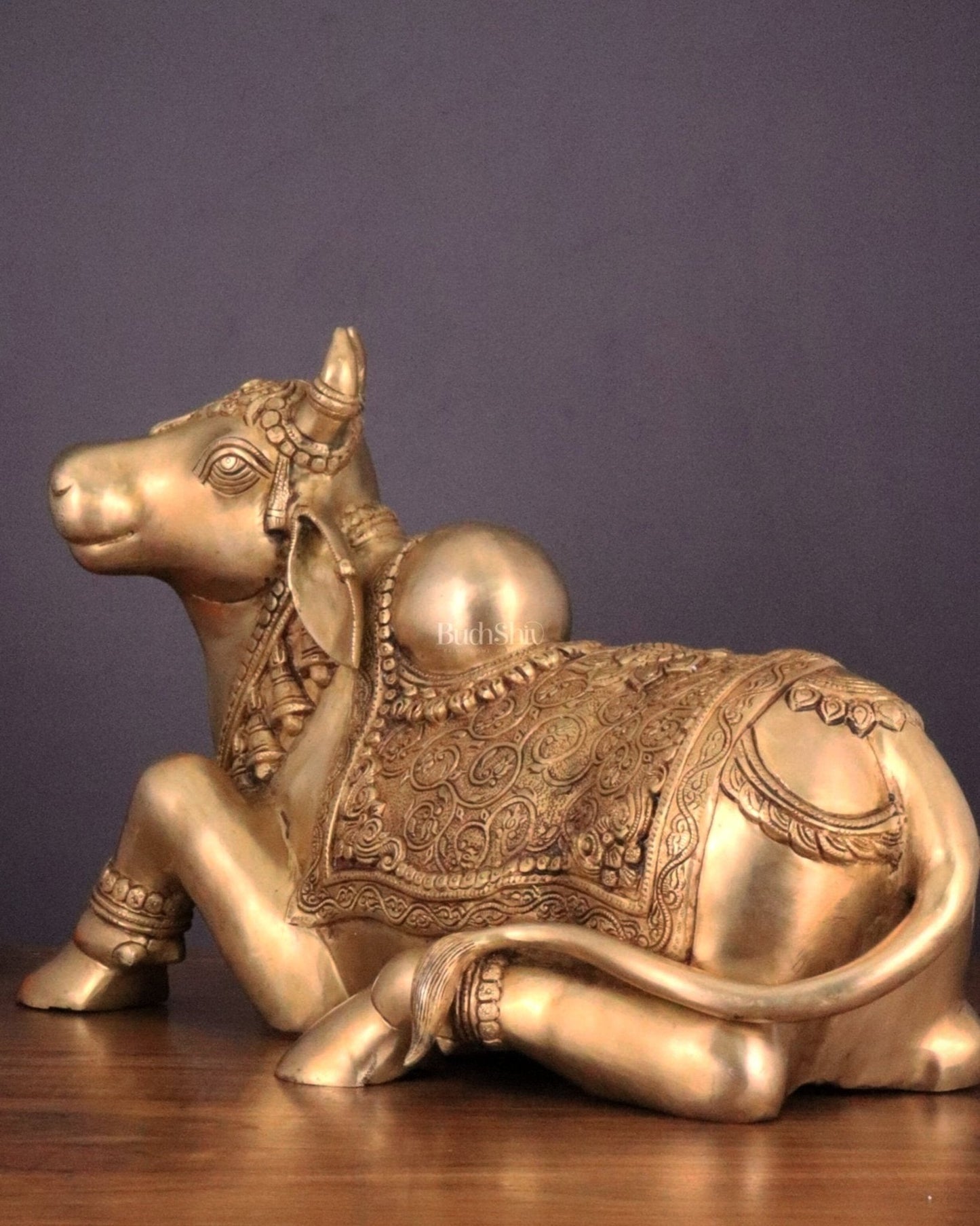 Handcrafted Brass Nandi Idol - 14.5" Height, 21" Width - Budhshiv.com