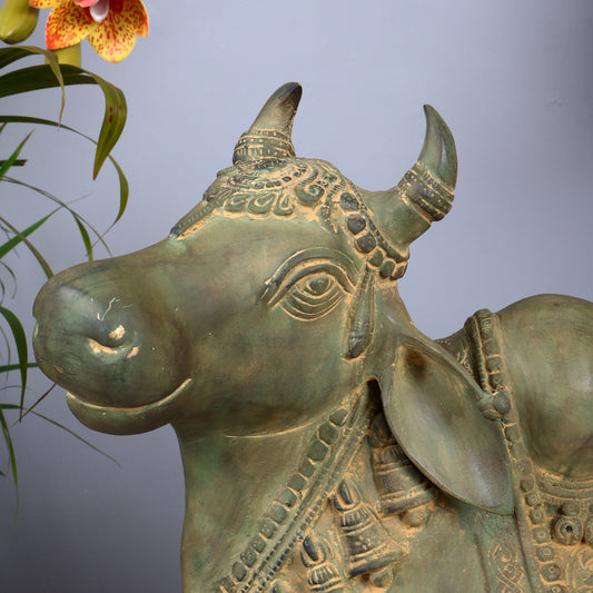 Handcrafted Brass Nandi Idol – Vintage Patina 21" - Budhshiv.com