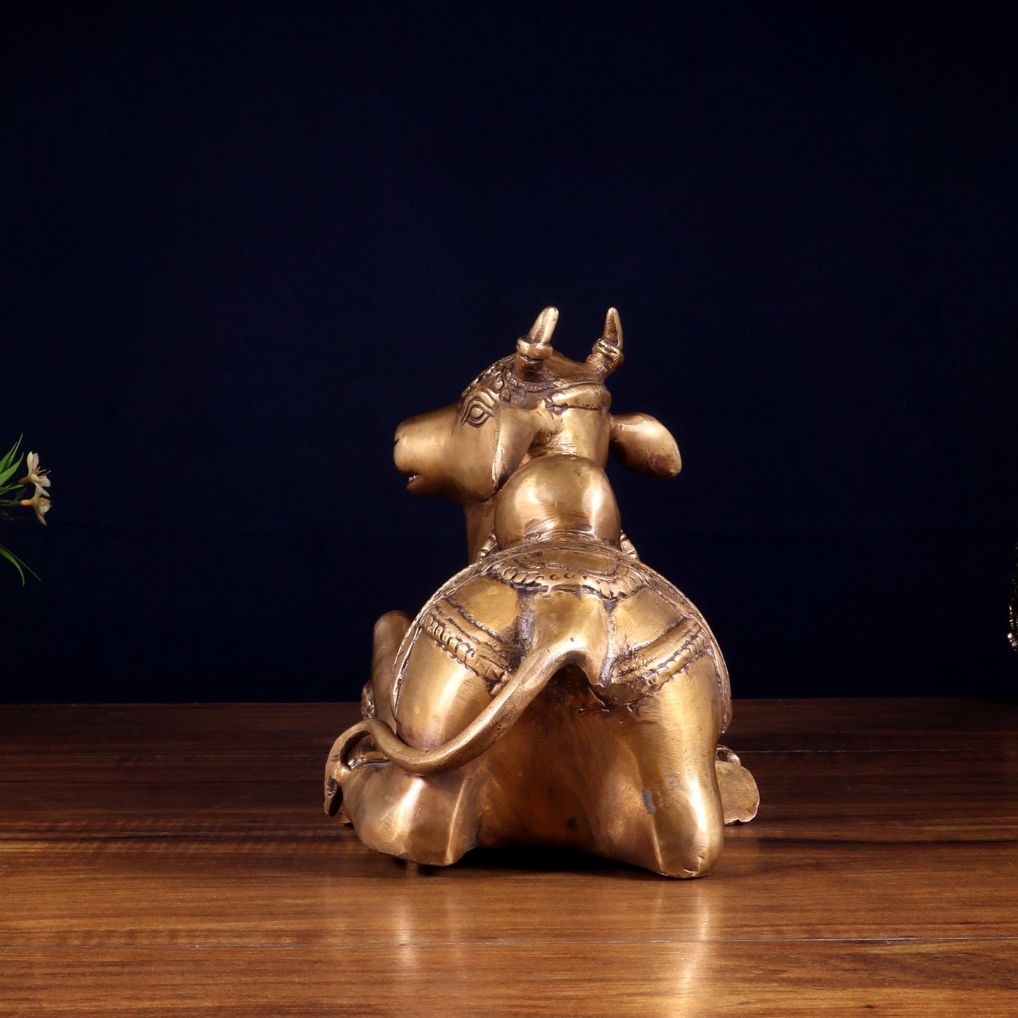 Handcrafted Brass Nandi Statue - 13.5 inch burnt brass tone - Budhshiv.com
