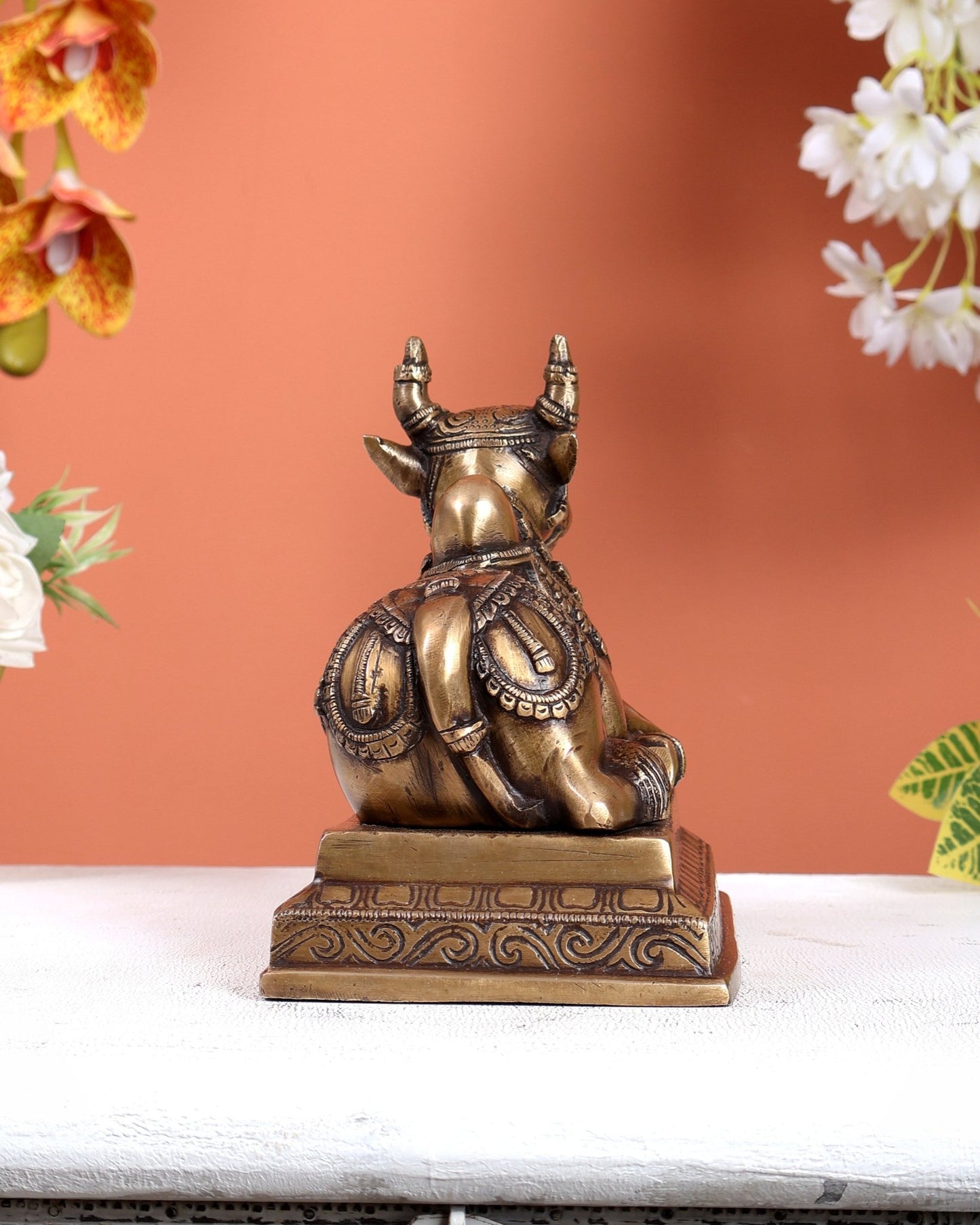 Handcrafted Brass Nandi Statue antique finish 8" - Budhshiv.com