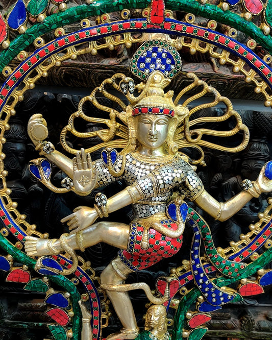 Handcrafted Brass Nataraja Statue | 30" Height | Stonework Detailing - Budhshiv.com