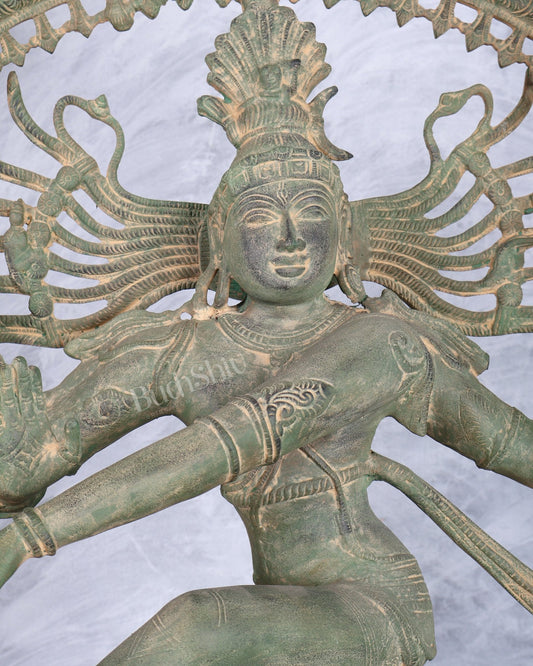 Handcrafted Brass Nataraja Statue - Height 36" Green tone - Budhshiv.com