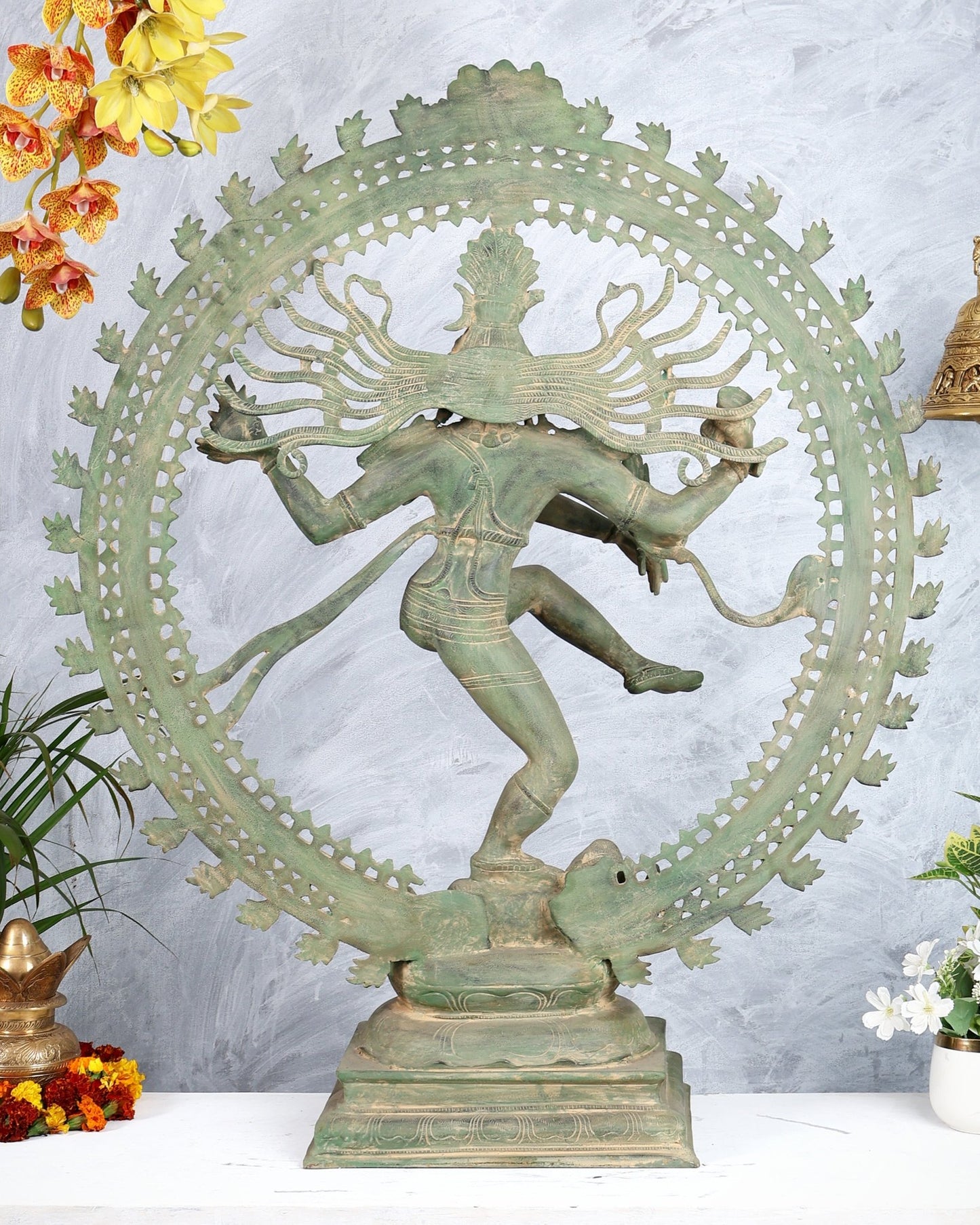 Handcrafted Brass Nataraja Statue - Height 36" Green tone - Budhshiv.com