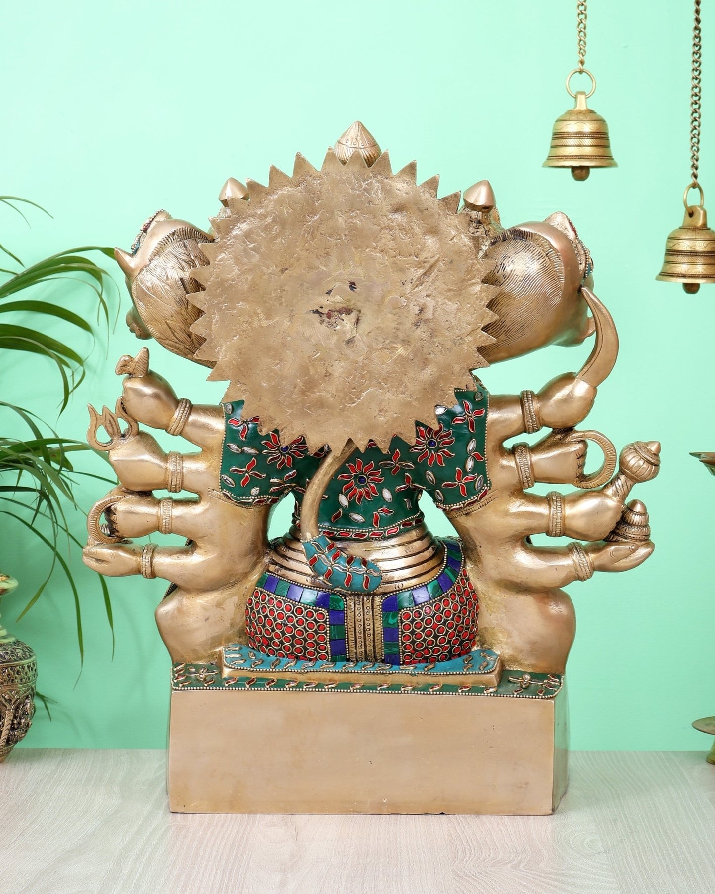 Handcrafted Brass Panchmukhi Hanuman Idol 17 inch with meenakari - Budhshiv.com