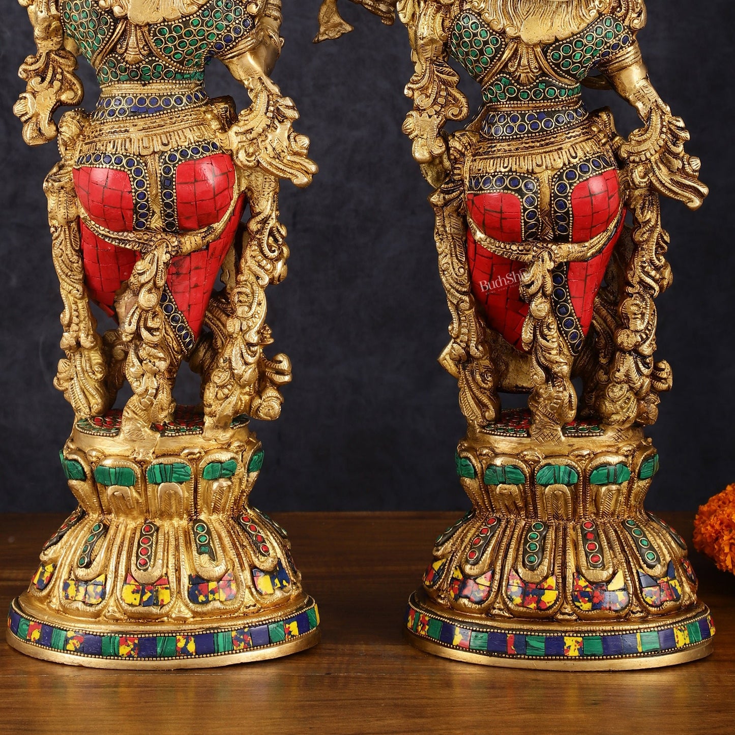 Handcrafted Brass Radha Krishna Statues - 21" Height, 18 KG Pair - Budhshiv.com