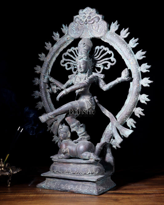 Handcrafted Bronze Nataraja – Dancing Shiva Vintage Indonesian Sculpture 22" - Budhshiv.com