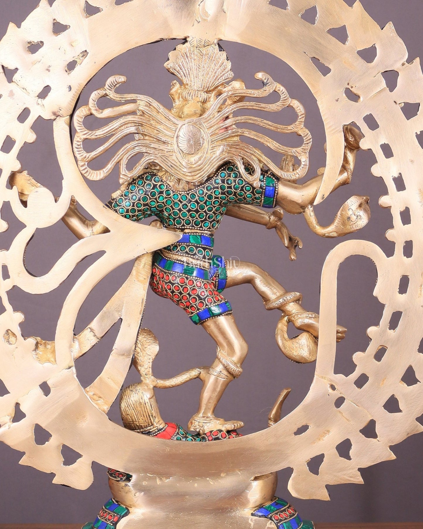 Handcrafted Fine Brass Nataraja Statue with Stonework - 20.5" Height - Budhshiv.com
