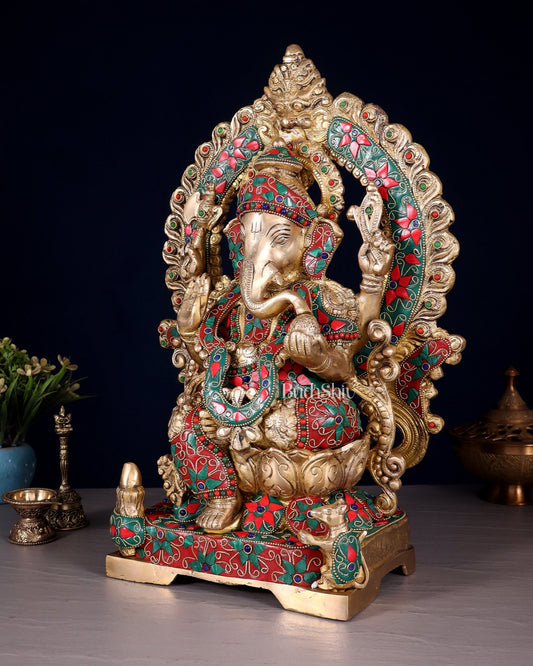 Handcrafted Ganesha Statue 18 inch floral stonework - Budhshiv.com