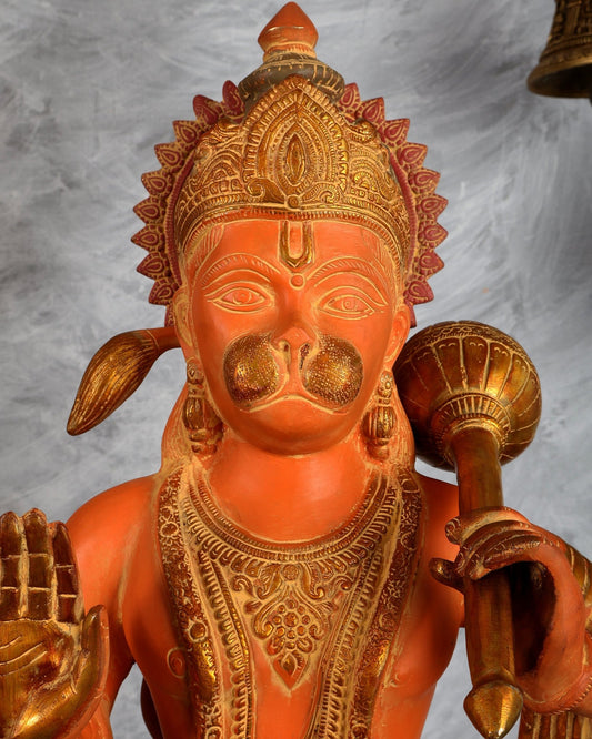 Handcrafted Pure Brass Hanuman Ji Statue, large size, 3 feet Sindoori tone - Budhshiv.com