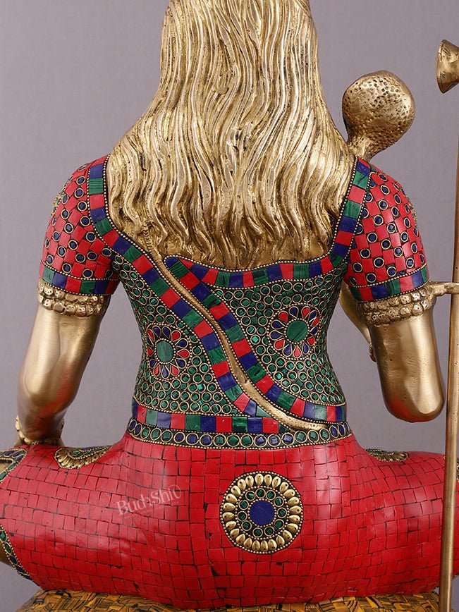 Handcrafted Pure Brass Lord Shiva Statue - 23" Height with Meenakari Stonework - Budhshiv.com