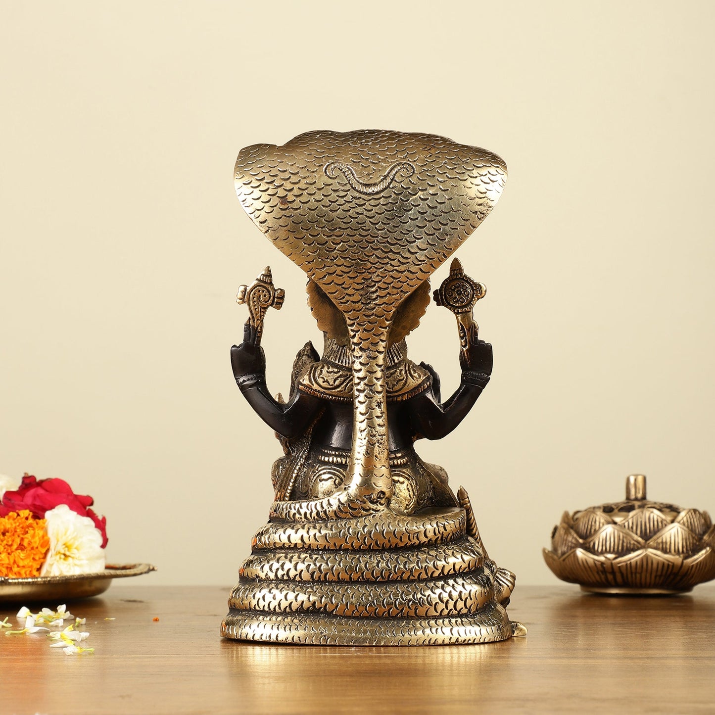 Handcrafted Pure Brass Narasimha Lakshmi Statue - 8" - Budhshiv.com