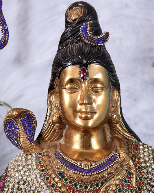 Handcrafted Shiva Pure Brass Statue - 23" Jewellers meenakari - Budhshiv.com