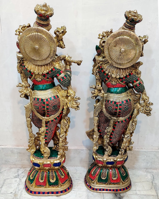 Handmade Brass Radha krishna meenakari Idol 30 inch - Budhshiv.com