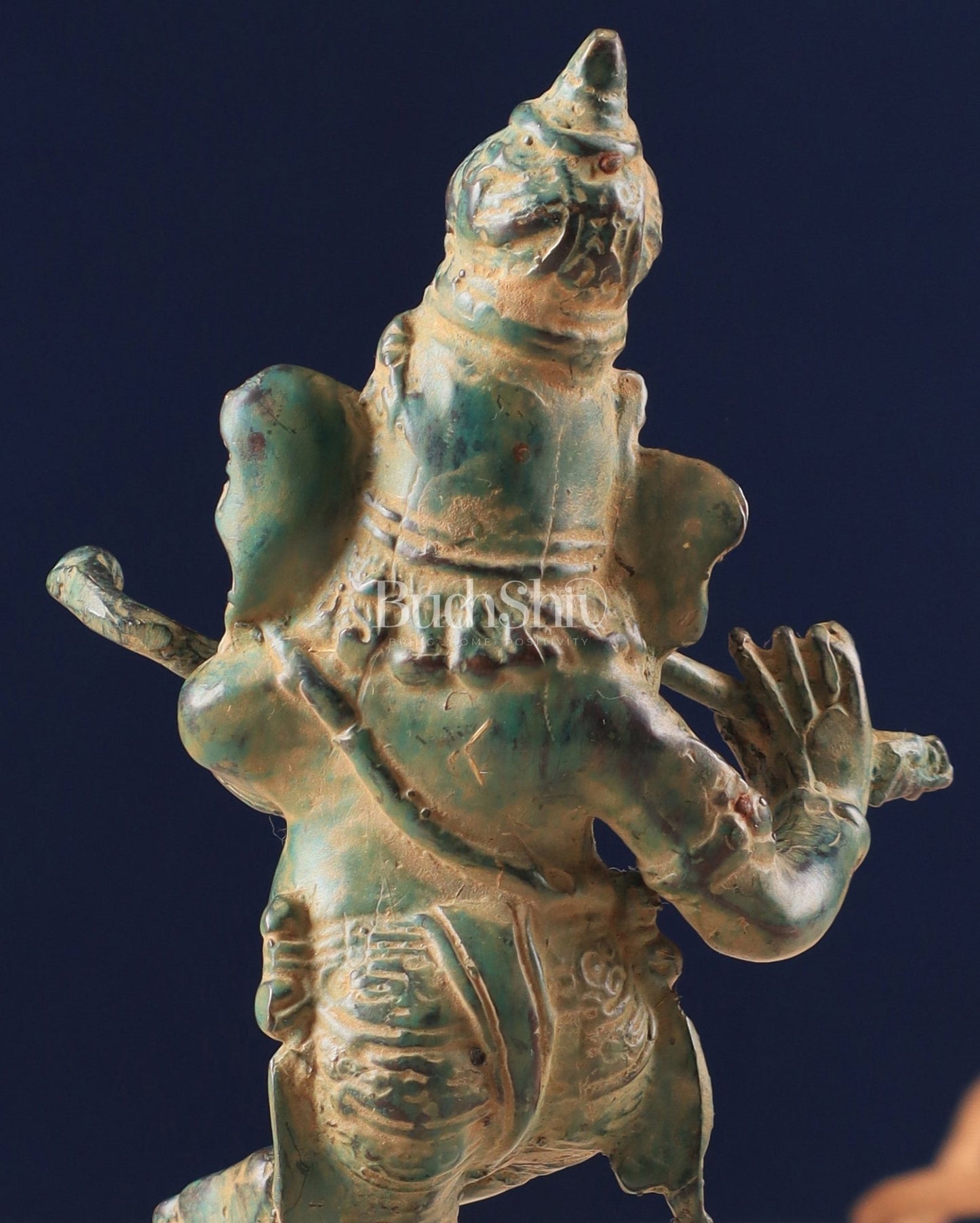 Indonesian Bronze Dancing Ganesha Playing the Flute Sculpture 7" - Budhshiv.com