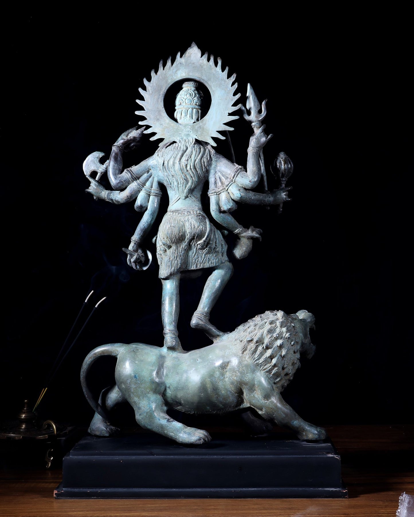 Indonesian Bronze Kali Standing on Lion – 21.2" Bronze Statue - Budhshiv.com