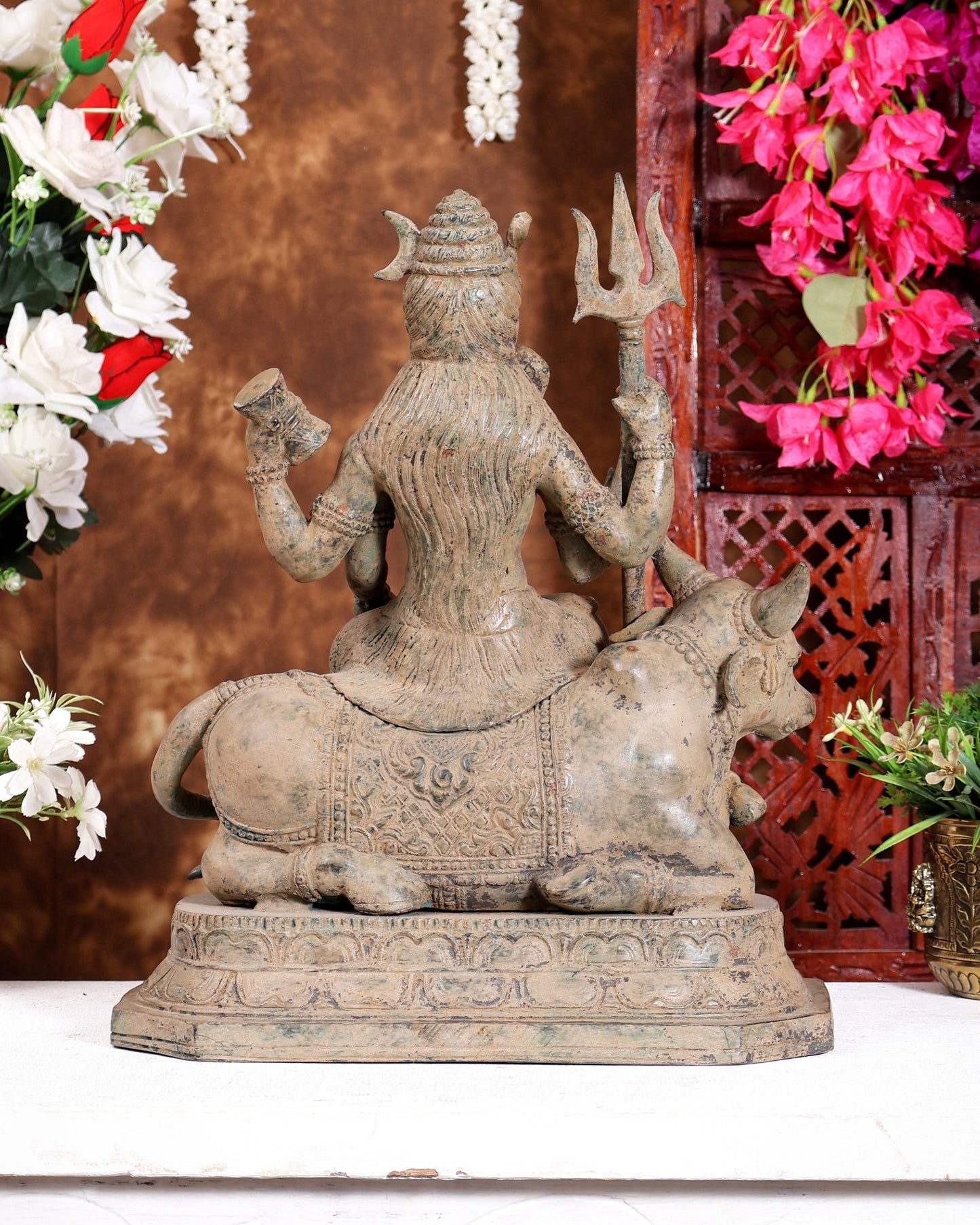 Indonesian Bronze Lord Shiva Seated on Nandi 16 inch - Budhshiv.com