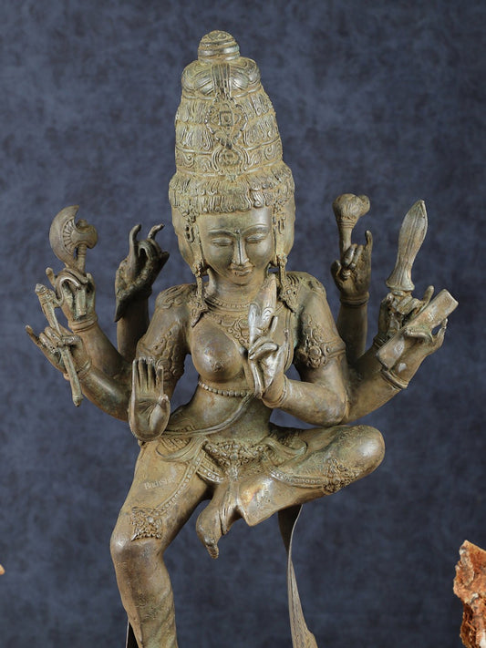 Indonesian Bronze Three - Headed Dancing Parvati Statue | Lost Wax Sculpture | 24" | - Budhshiv.com