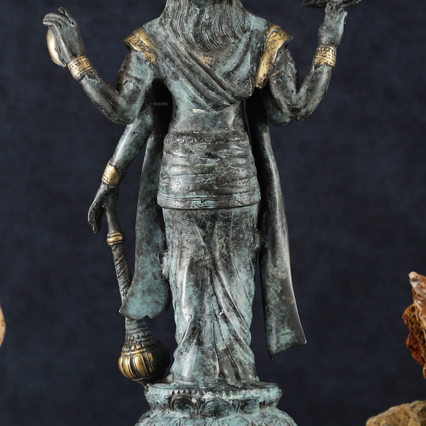 Indonesian Bronze Vintage Blue Standing Vishnu Statue | 18" Height - Budhshiv.com