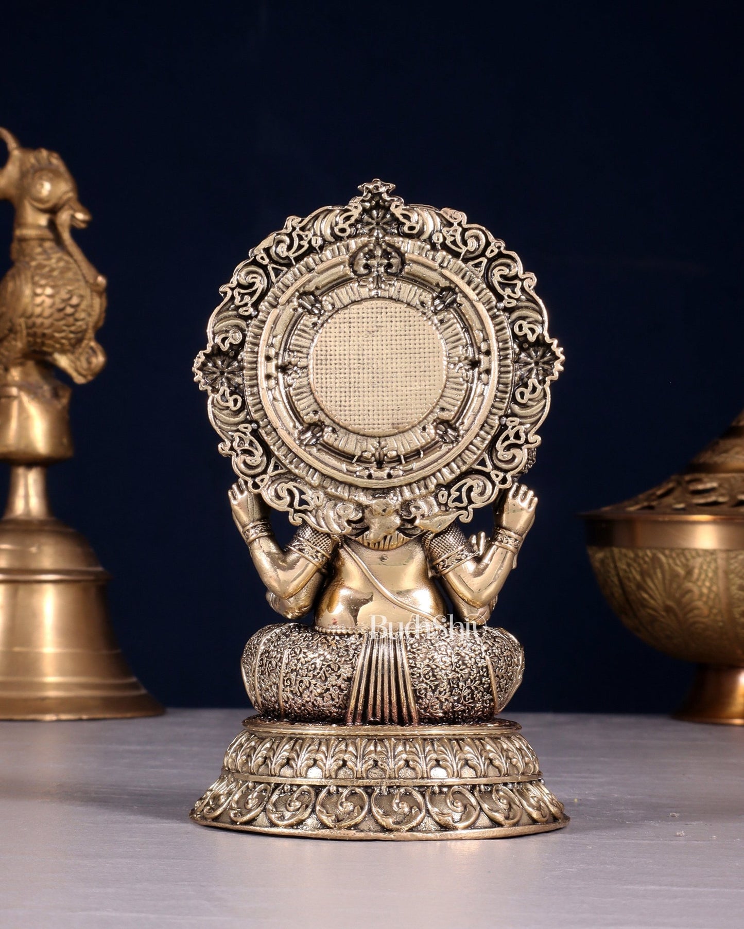 Intricate Brass Superfine Ganesha on Throne Idol 5.25" - Budhshiv.com