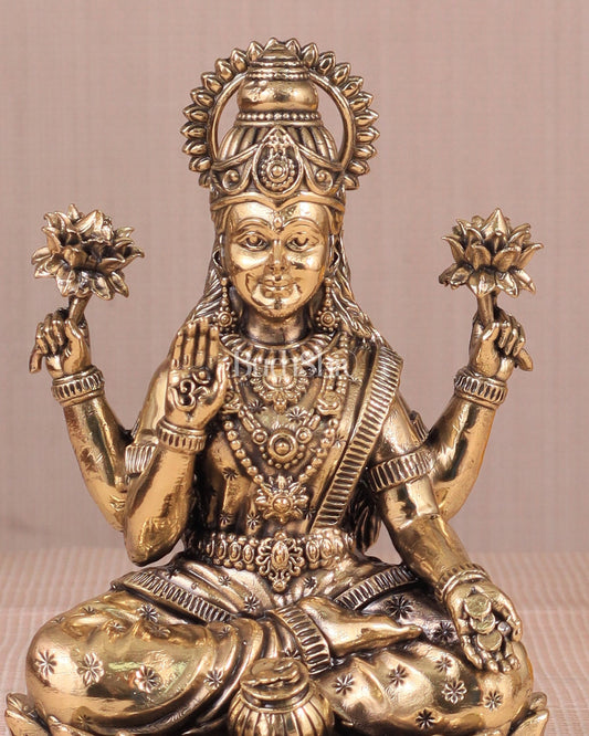 Intricate Lakshmi Superfine Brass Idol with Clear Detailing - Budhshiv.com