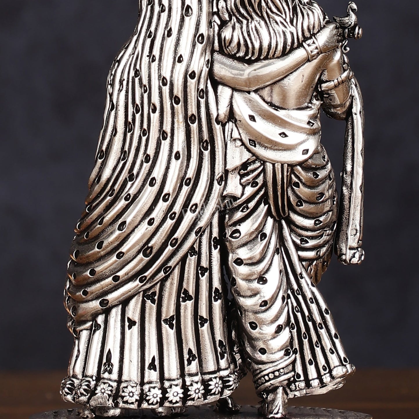 Intricate silver plated Lightweight Brass Radha Krishna Idol - 5" - Budhshiv.com