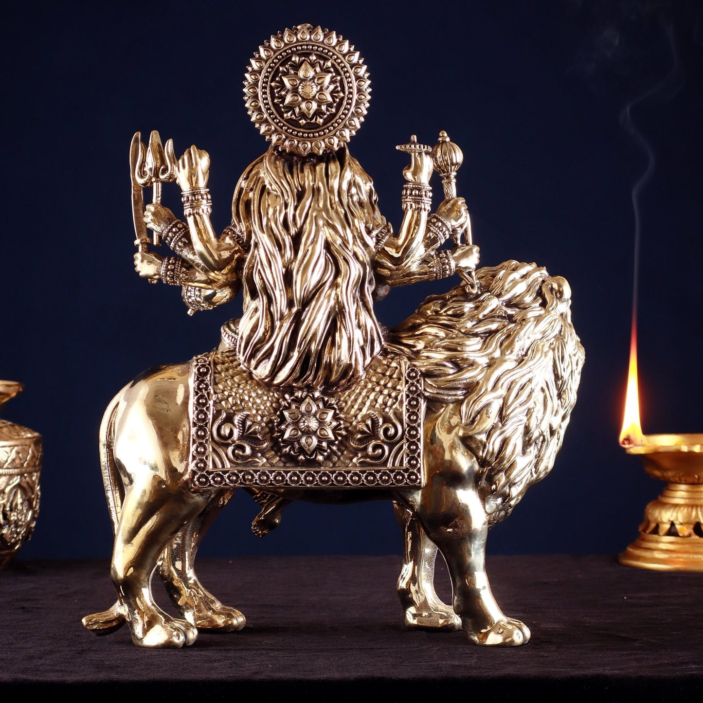 Intricate Superfine Brass Goddess Durga Sherawali Mata Idol 12" - Budhshiv.com