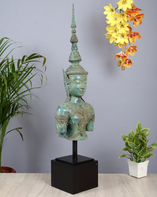 Khmer Style Buddha Bust Face Head Artefact – Cambodian Bronze Casted Luxury Statement Sculpture - Budhshiv.com