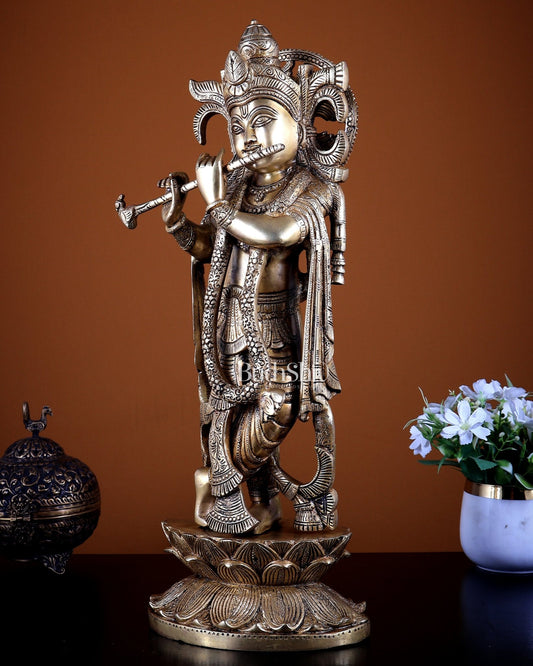 Krishna Brass statue 20" Superfine - Budhshiv.com