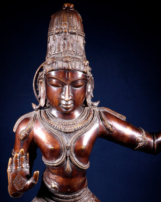 Large Brass Krishna Dancing on Kaliya Naag – 42” Chola Replica - Budhshiv.com