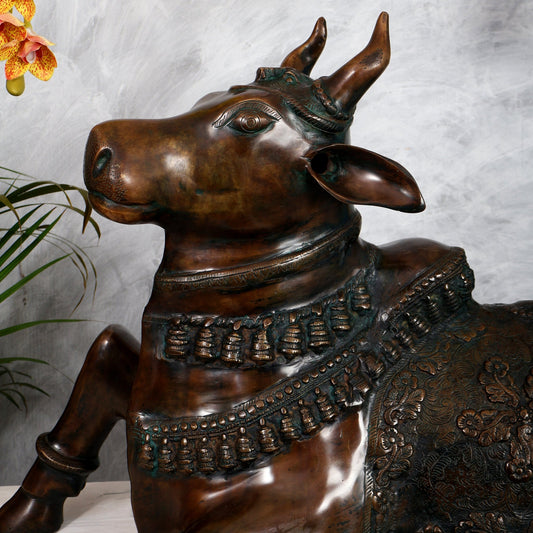 Large Brass Nandi Statue 35 inch Antique bronze tone - Budhshiv.com
