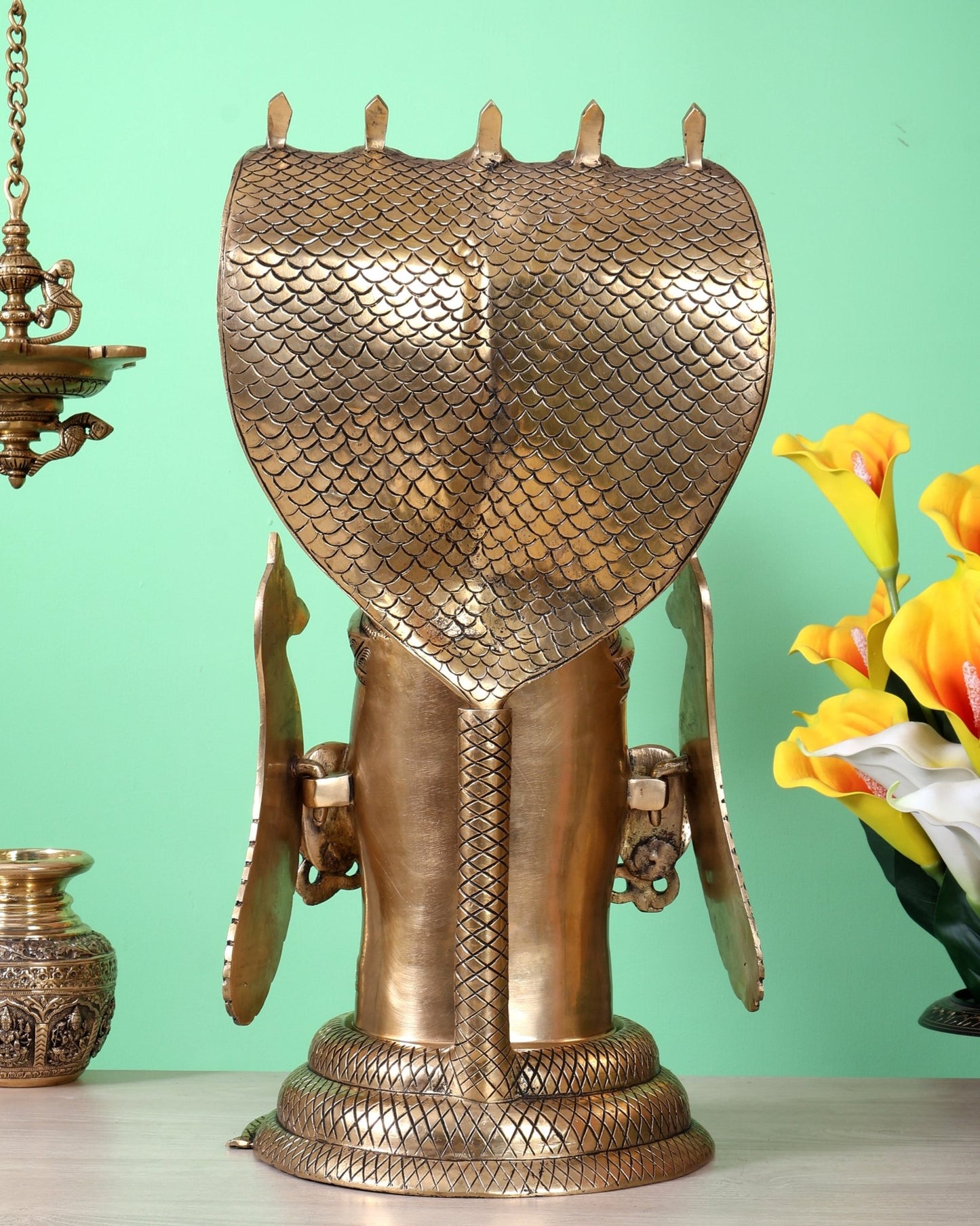 Large Brass Shiva Mukhlingam with Vasuki – 20.5 Inch Heavy Sacred Shivling Idol (13.9 KG) - Budhshiv.com