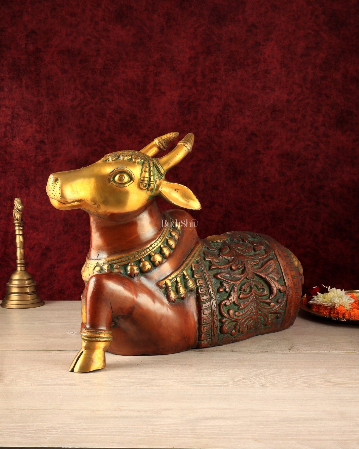 Large Brass Superfine Nandi Sculpture - 21" Divine Statue dual tone - Budhshiv.com