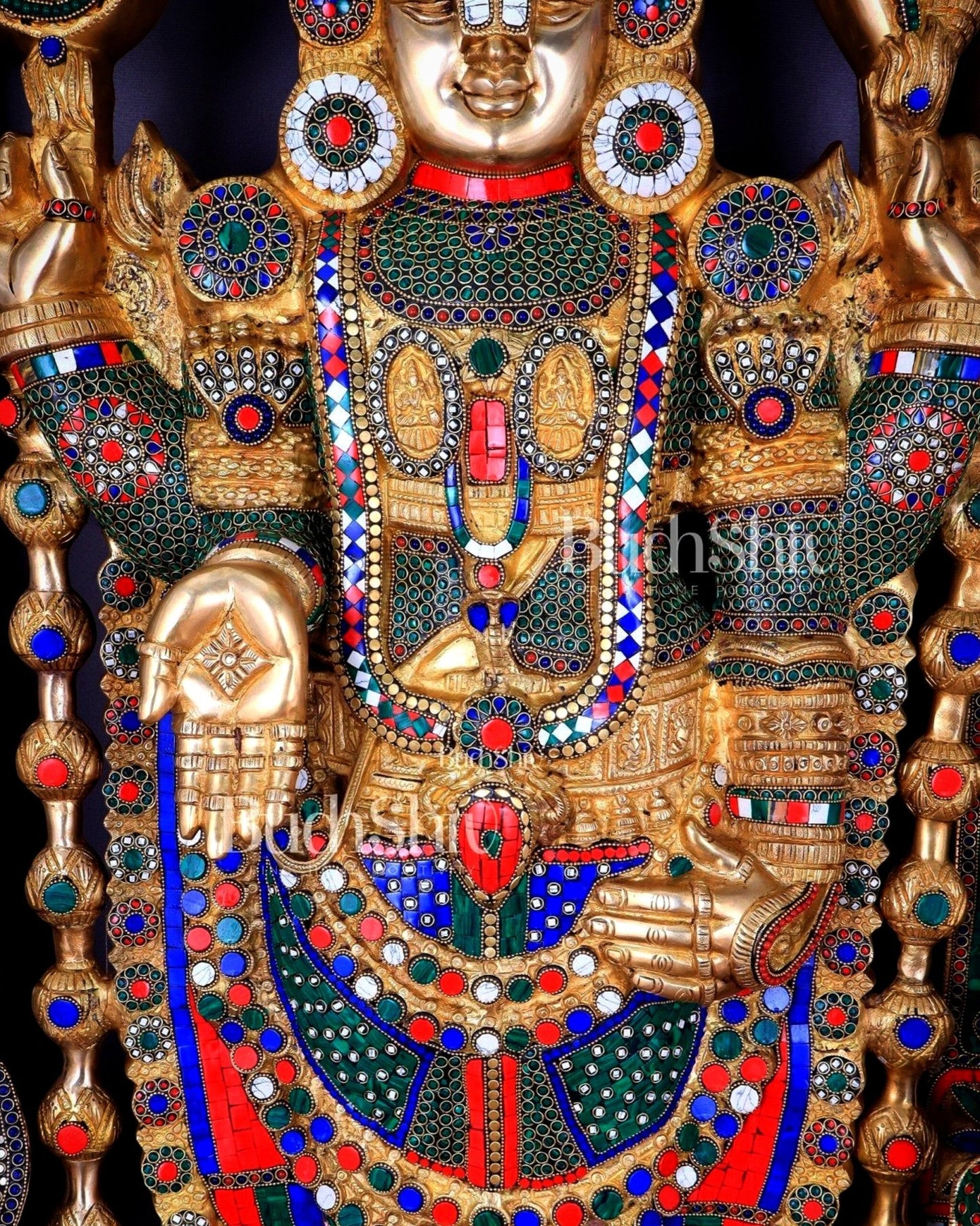 Large Brass Tirupati Balaji Sculpture 60" Lord Venkateshwara darbar - Budhshiv.com