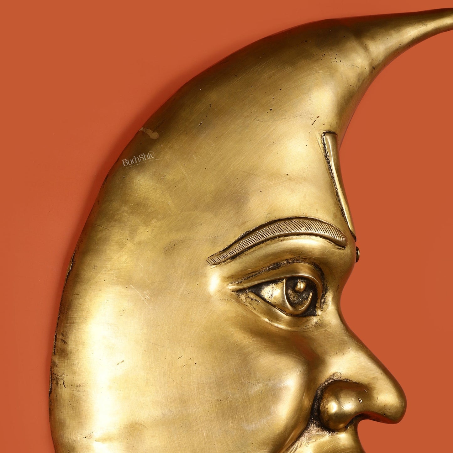 Large Brass Wall Hanging Moon (Chandra) – 23" - Budhshiv.com