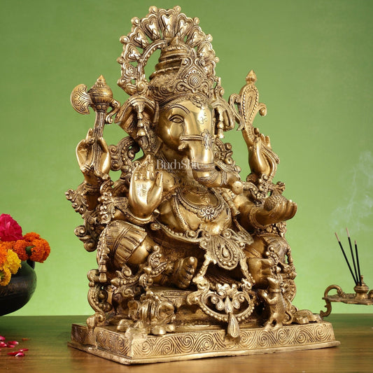 Large Ganapati Statue: Blessing Ganesha Brass Idol - Budhshiv.com