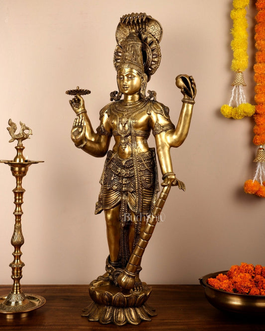 Large Lord Vishnu Brass Idol - 40 Inch Height - Budhshiv.com
