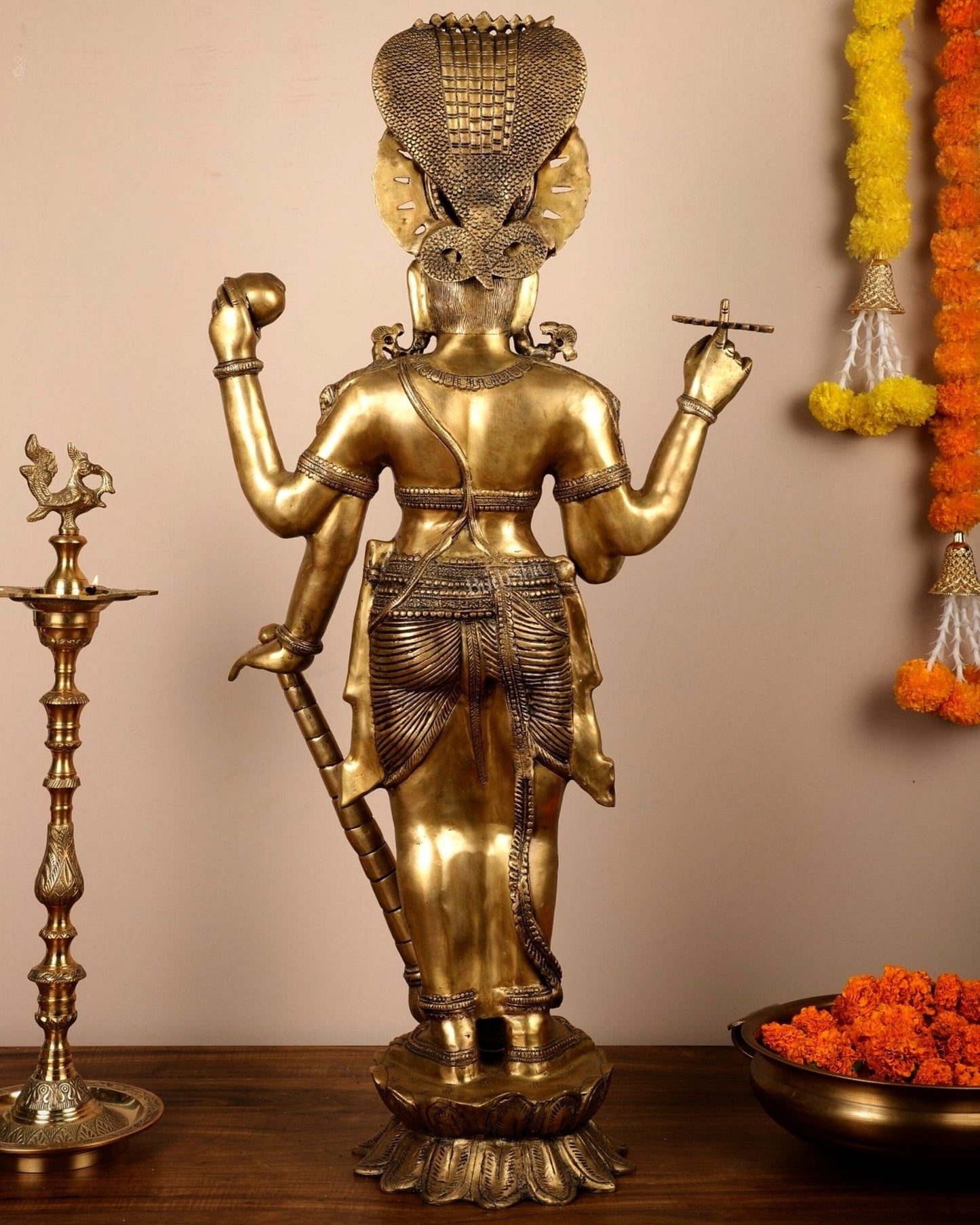 Large Lord Vishnu Brass Idol - 40 Inch Height - Budhshiv.com