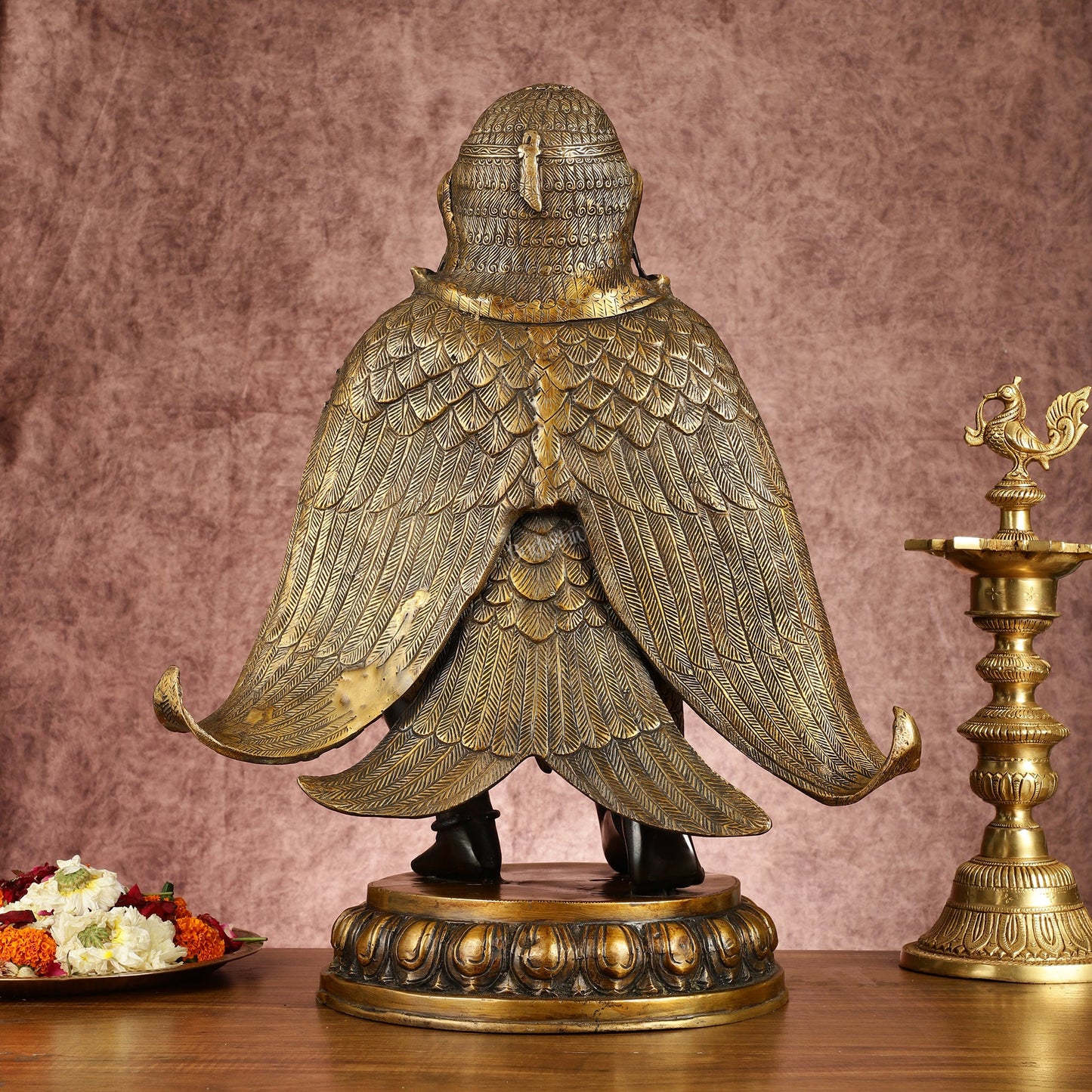Large Pure Brass Garuda Statue - Black Permanent Heat Treated Finish, 21" Tall, 16kg - Budhshiv.com