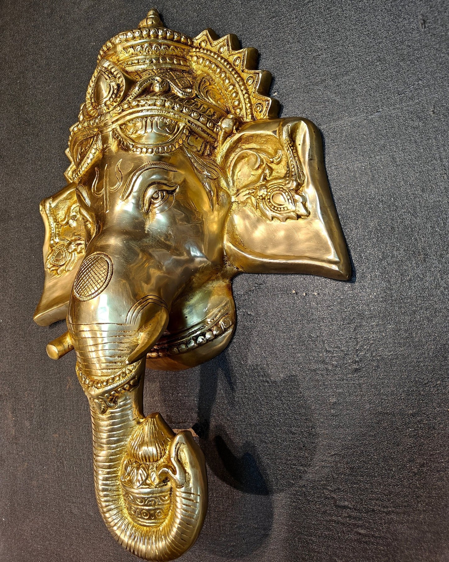 Large Pure Brass Lord Ganesha Face Wall Hanging | 25" - Budhshiv.com