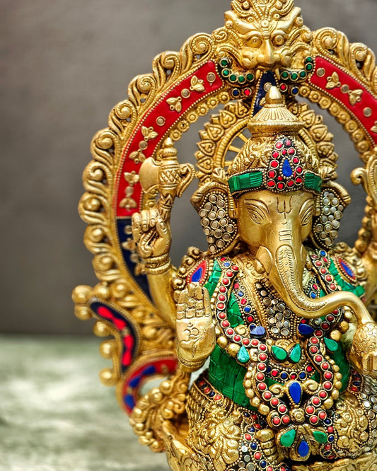 Lord Ganesha Idol with Stonework 15 inch - Budhshiv.com