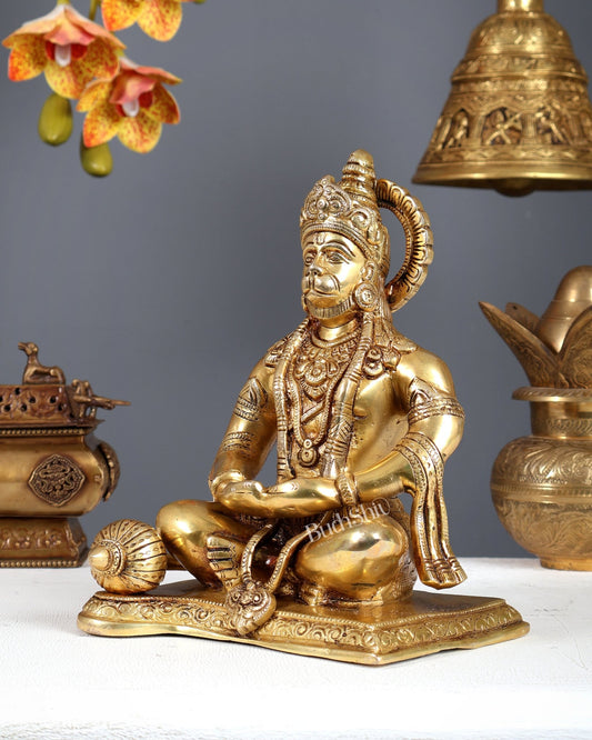 Lord Hanuman meditation Brass Idol 9.5" - Budhshiv.com