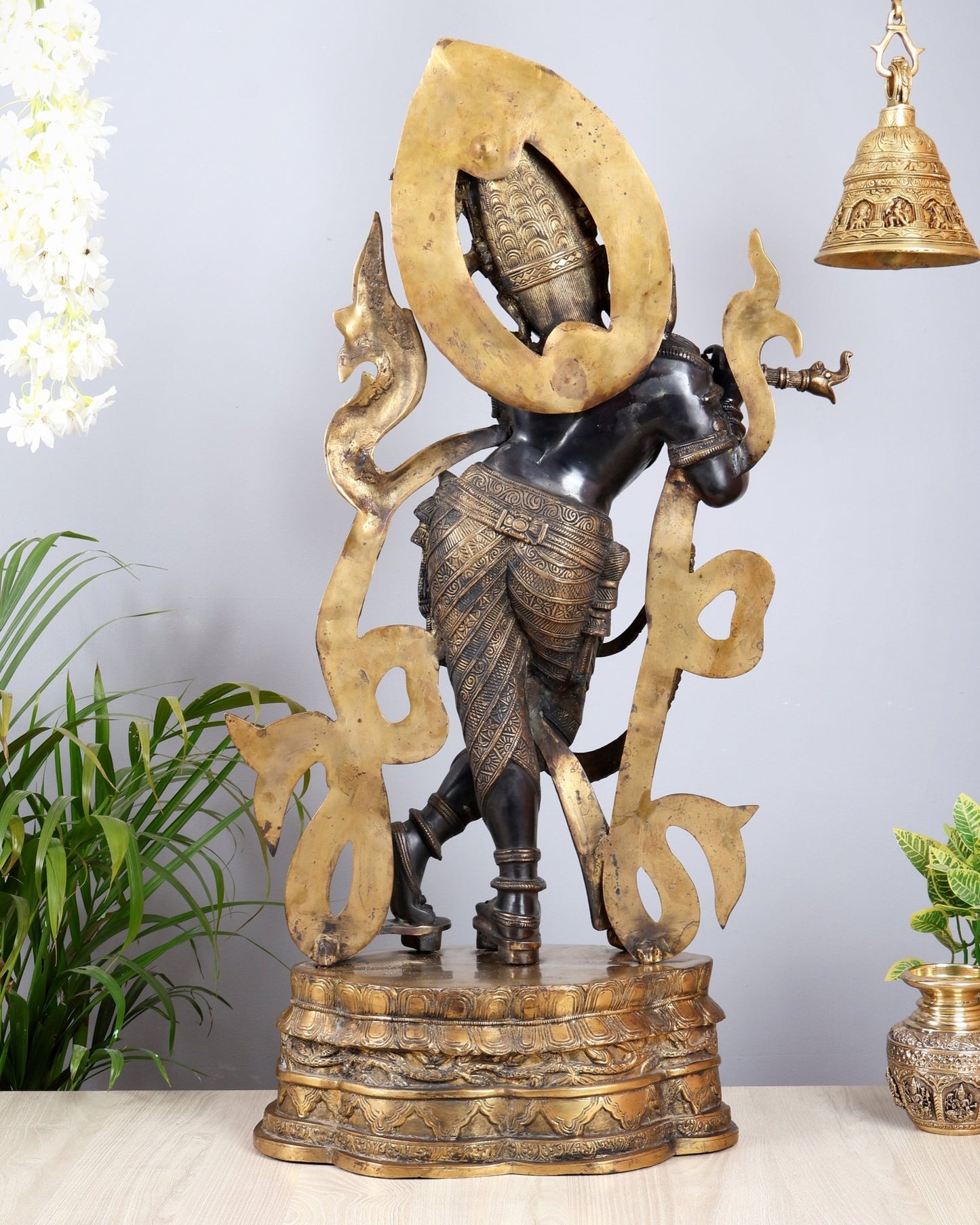Lord Krishna Brass large Statue - 35 inch black tone - Budhshiv.com