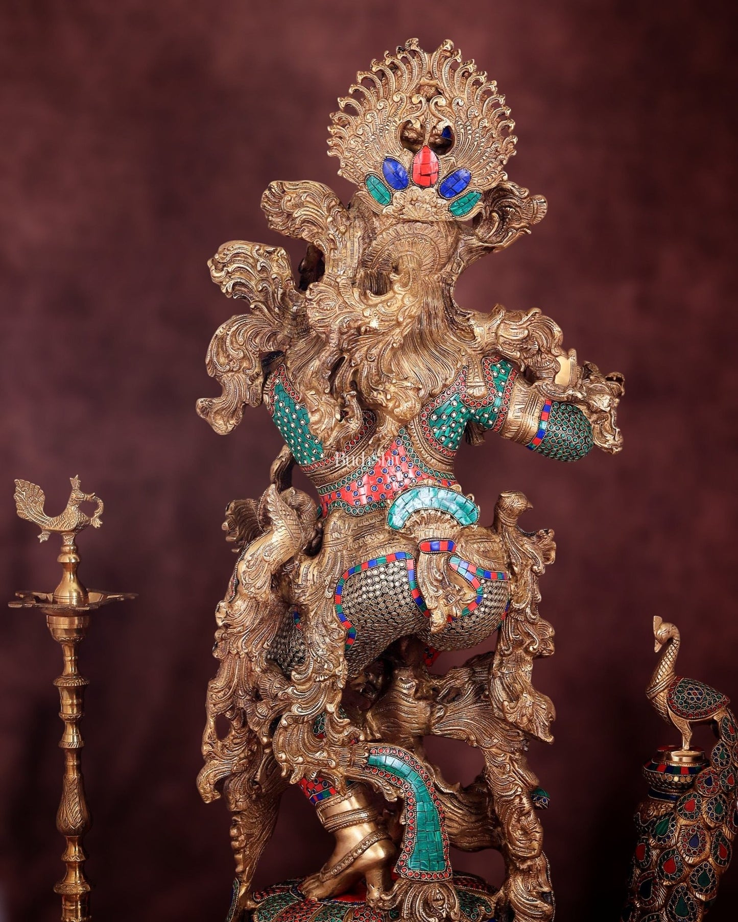 Lord Krishna Brass statue large size meenakari - 43 inch/3.75 feet - Budhshiv.com