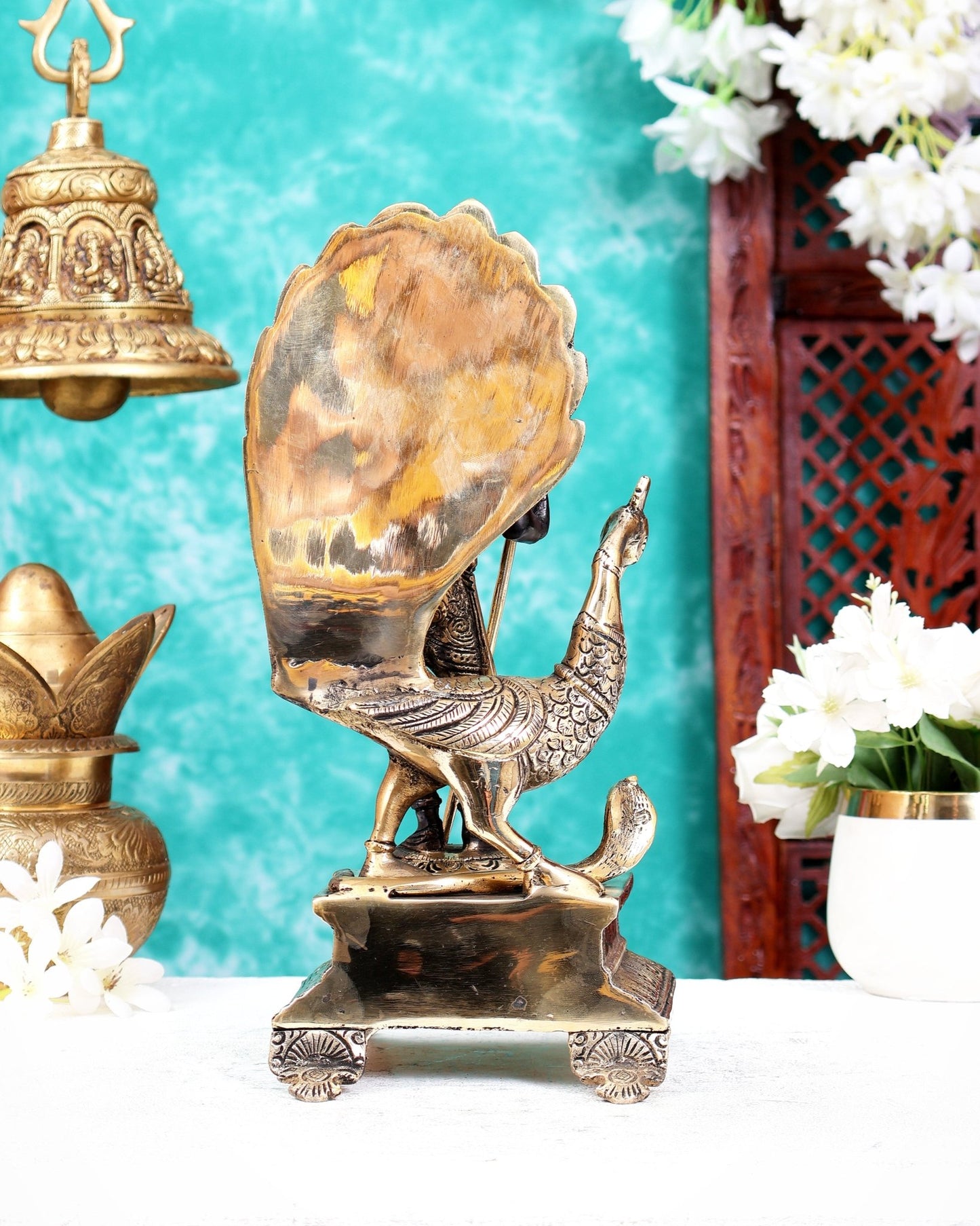 Lord Murugan Kartikeya Kumaraswamy Brass Statue 12 inch black tone - Budhshiv.com