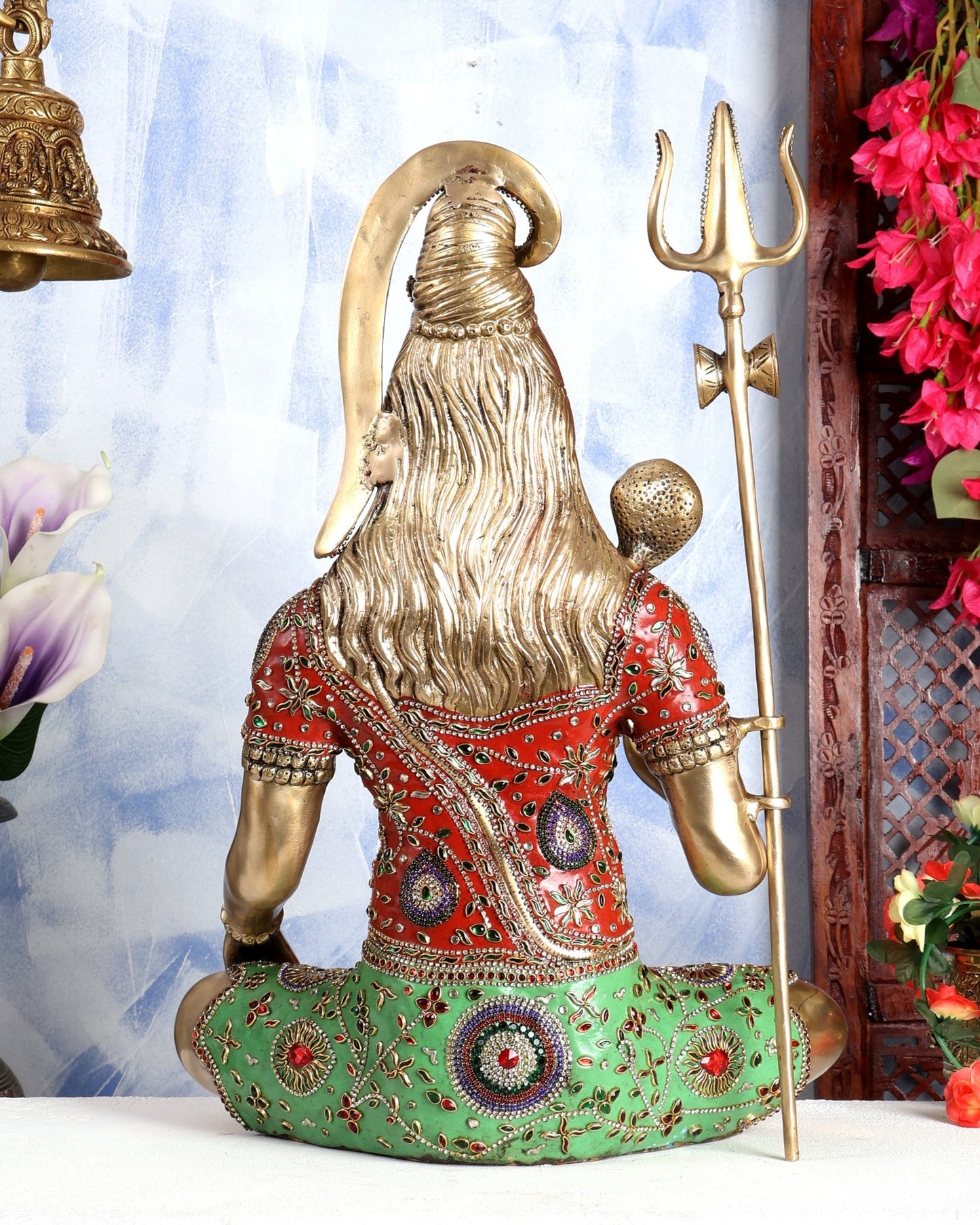 Lord Shiva Brass Idol gangadhar - 20 inch with meenakari Stonework - Budhshiv.com