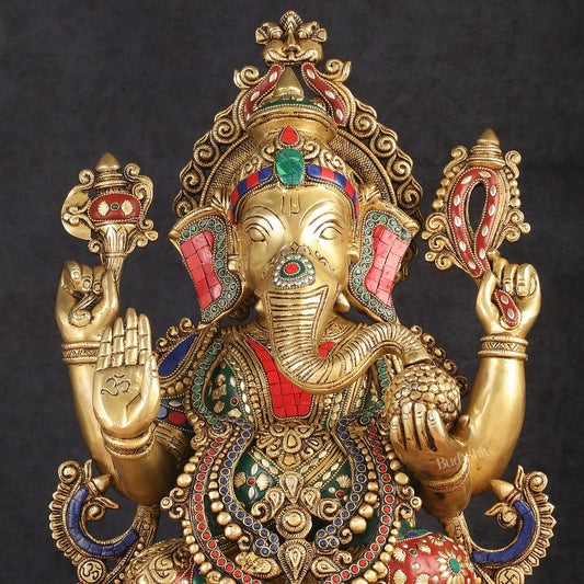 Lotus Ganesha Brass Idol 21 " enhanced carvings - Budhshiv.com