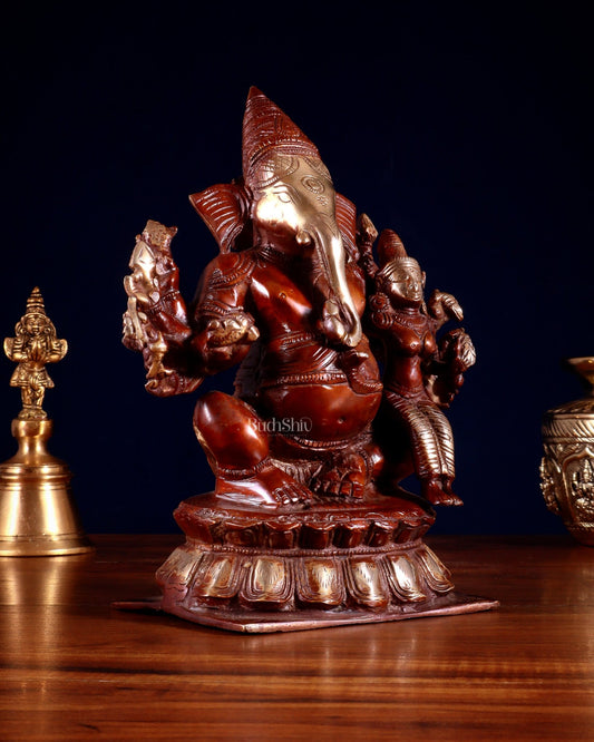 Maha Ganapati Siddhi Ganesha Brass Statue 9" double chola - Budhshiv.com