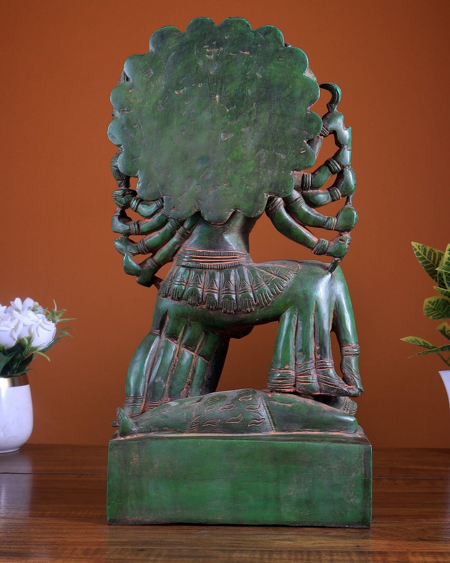 Maha kali Brass Statue Idol with ten Heads - 15 Inch, Sand finish - Budhshiv.com