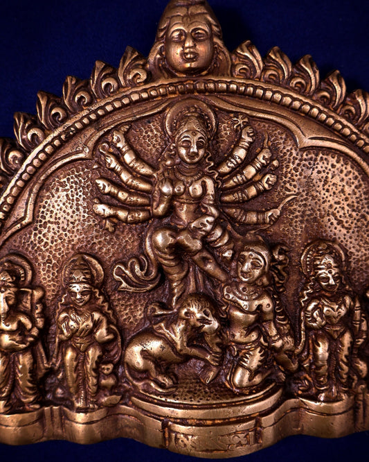 Mahisasur Mardini durga brass wall hanging - Budhshiv.com